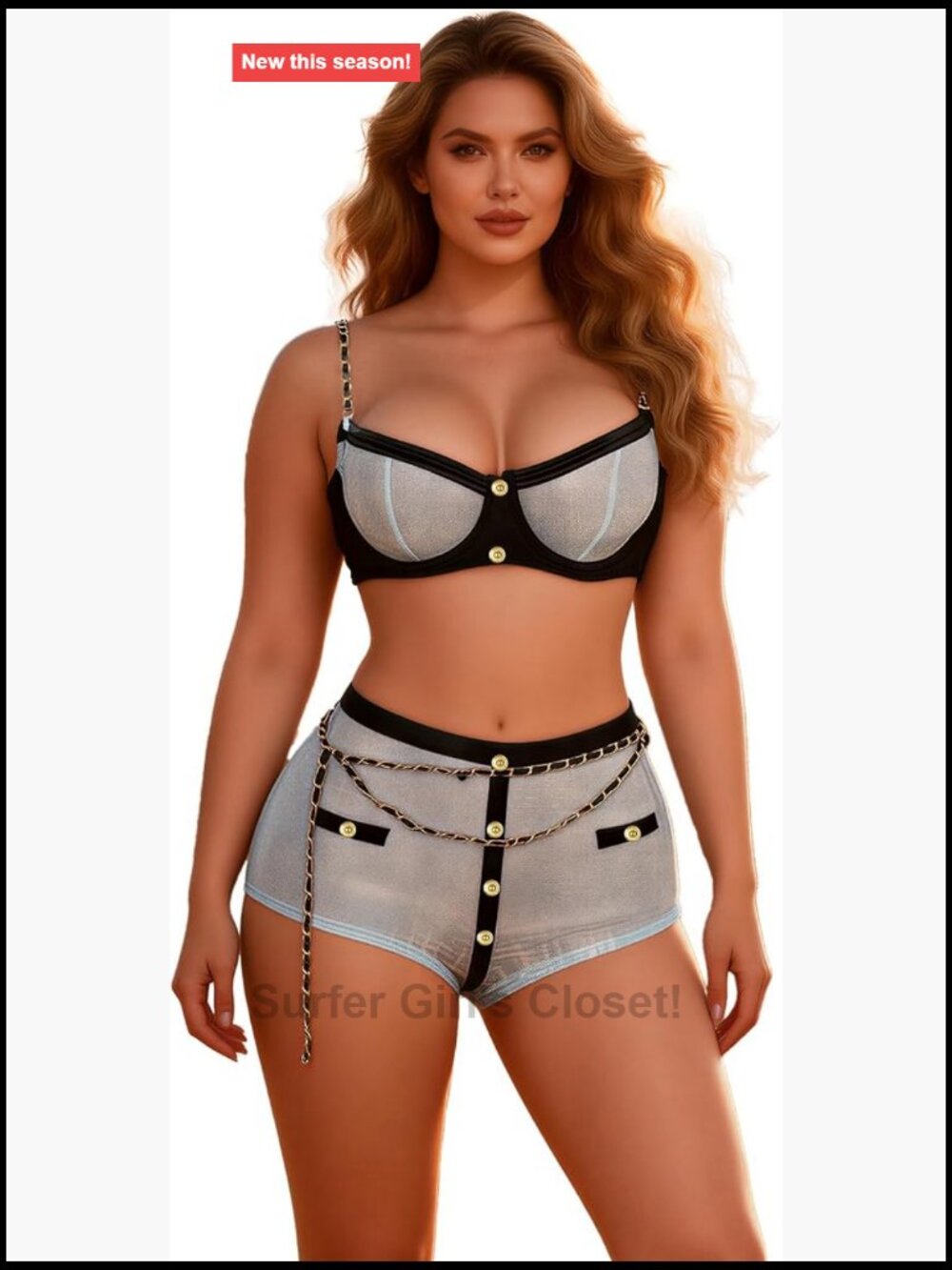 Sheer Mesh Lingerie Set with Adjustable Chain Bra and Waist Chain
